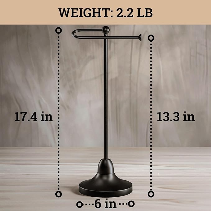 Hand Towel Holder for Bathroom Countertop - 17 Inch Tall Black Free-Standing Hand Towel Stand for Bathroom Counter - Non-Slip Base for Sink Top - Holds Full Size Handtowels, Fingertip, Washcloth