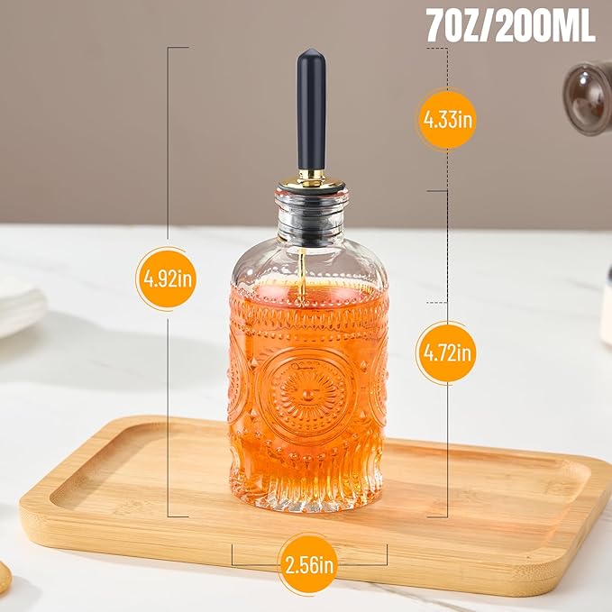 4pcs Glass Coffee Syrup Dispenser Bottles 7 OZ, Simple Syrup Bottles with Metal Pour Spout, Syrup Dispenser for Coffee Bar Accessories for Maple Honey Syrup Oil and Sauces
