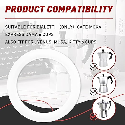 6 Pcs Gasket Seal Rings for Bialetti Moka Express Dama 6 Cups - Spare Food Grade Silicone Sealing Rings for Aluminium Stovetop Coffee Maker Pots (Better Than Rubber)