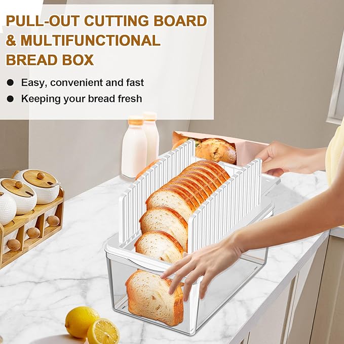 Kiss Core Upgrade Pull Out Bread Slicer for Homemade Bread with Bread Box, Foldable Bread Slicing Guide,Removable Cutting Board, Slice Evenly, Bread cutter slicer Suitable for Bread Making Supplies