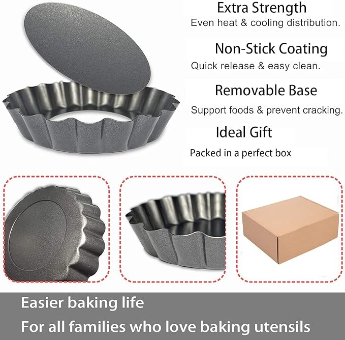 Tart Pans 4 Inch with Removable Bottom Fluted Pie Tart Pans, Round Non-Stick Pan Quiche Pan, for Baking Pizza Mousse Cakes, Christmas Dessert
