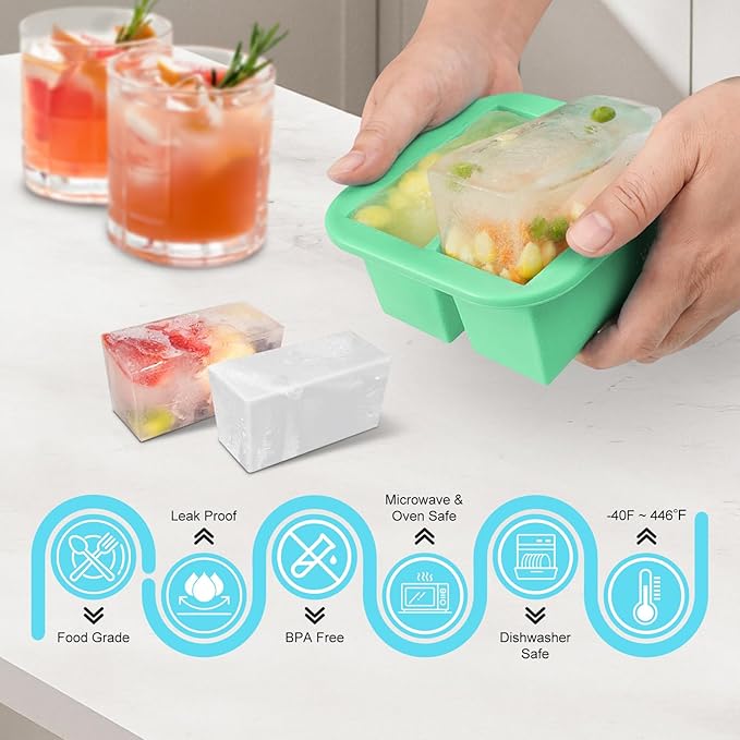 Silicone Freezer Tray with Lid 4 Pack Silicone Freezer Molds Ice Cube Tray Makes 8 Perfect 1 Cup Portions Soup Cubes Meal Prep Containers- Oven & Dishwasher Safe
