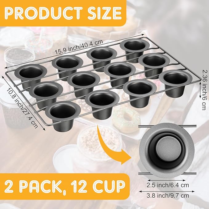 Shellwei 2 Pcs 12 Cups Non Stick Popover Pan Muffin Pan Mini Cupcake Pan for Oven Baking, Carbon Steel(Gray)