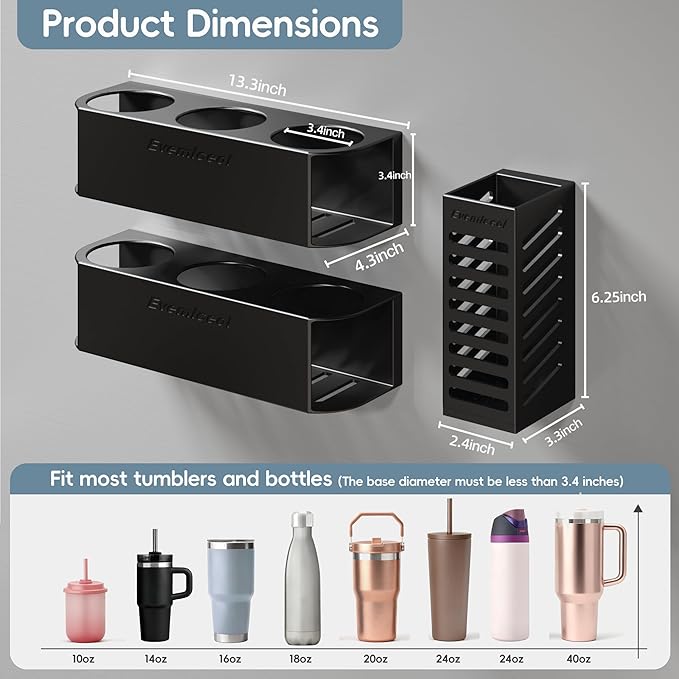 Magnetic Cup Holder for Fridge for 20/30/40 oz Stanley Tumblers Water Bottle Organizers 2 Pack with Straw Accessories Kitchen Storage (6 Cups)