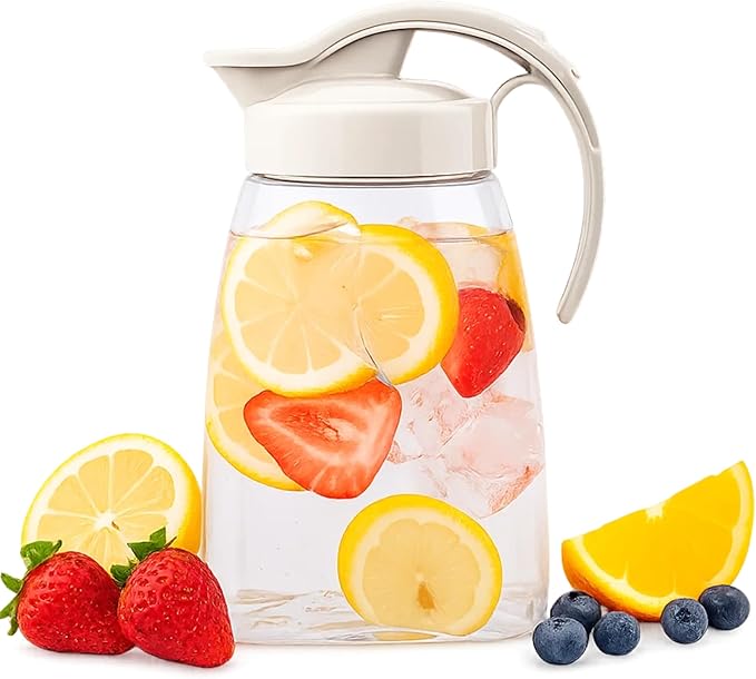 Compact Airtight Water Pitcher – 45oz (1.4QT) Personal Size Fridge Door Jug, Leakproof for Hot & Cold Drinks, Slim Space-Saving Design, Easy Pour, Dishwasher Safe, Made in Japan