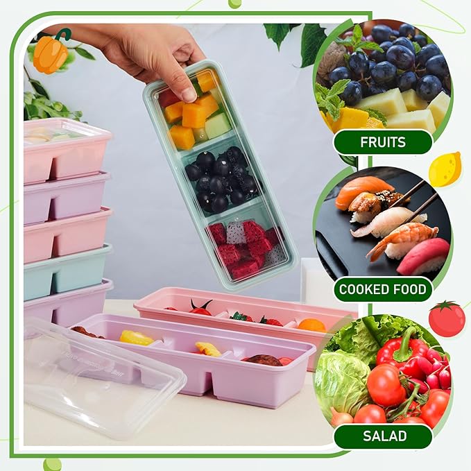 Hushee 10 Pack 17 oz Small Meal Prep Containers with 3 Compartments Snack Containers with Lid Disposable Plastic Bento Box Travel Lunch Food Boxes Stackable for Office Picnic (Purple,Pink,Mint Green)