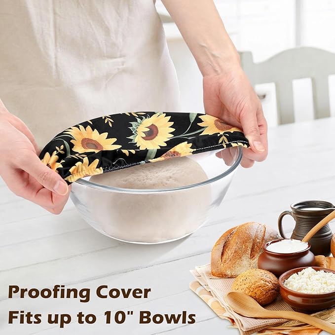 2 Pack Reusable Bread Bags for Homemade Bread, 17"×13" Sourdough Bread Storage Bags with Bowl Cover - Keep Loaf Fresh and Easy to Wash(Sunflowers)