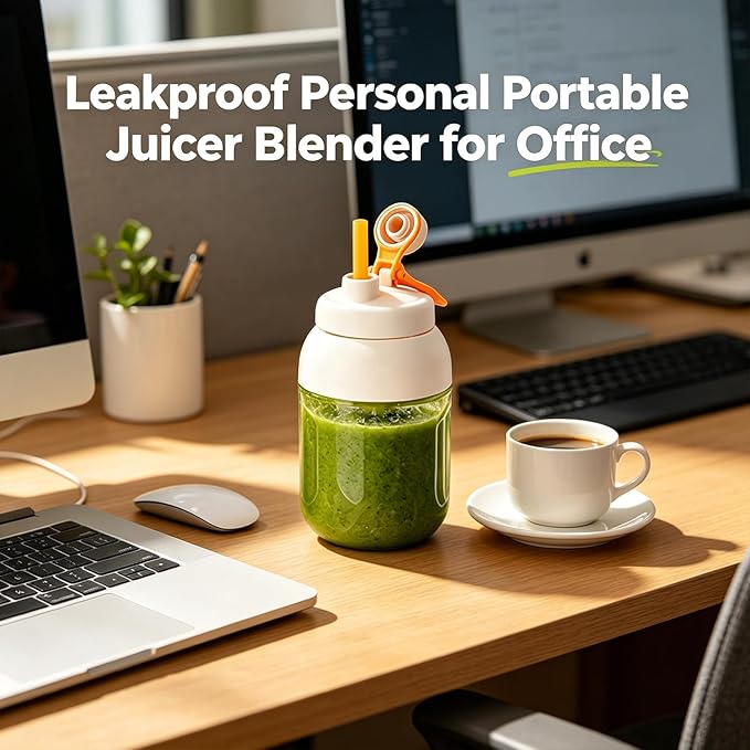 Portable Electric Juicer Cup with Zero Cord Hassle, USB-C Rechargeable Personal Blender, Leakproof Personal Portable Juicer Blender for Gym, Office, Travel and Outdoors (800ml)