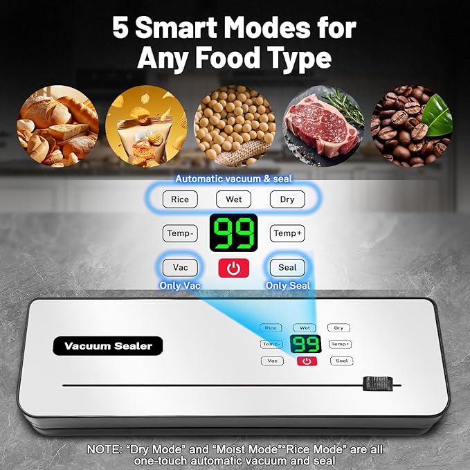 Cordless Vacuum Sealer Machine with UV-C Light, Digital Display & Built-in Cutter, Compact Rechargeable Food vacuum Sealer for Dry & Moist Foods, Includes 10 Pre-cut Bags & 1 Roll Bag (Sliver)
