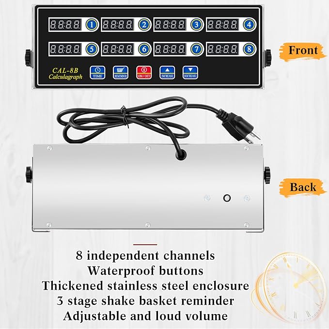 Relaxweex 1 Pack Commercial 8 Channel Digital Kitchen Timer, Multi-Countdown Timer with Loud Alarm & Large LCD Display, Wall Mount or Countertop for Restaurant, Fry Station, Baking & Lab Use