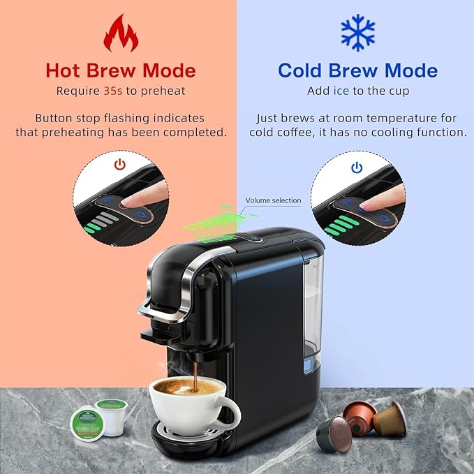 Multi-Capsule Coffee Maker, Hot/Cold Coffee Maker, Milk, ESE Pod Ground Coffee, Cafeteria, 19 Bar, 5 in 1 (Color : H2B BK, Size : CHINA_US)
