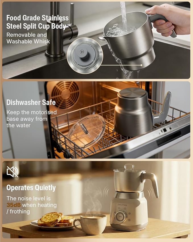 Milk Frother and Steamer, 6 in 1 Electric Foam Maker for Coffee, 16.9oz/500ml Milk Warmer for Latte, Macchiato, Cappuccino, Hot Chocolate Maker, Dishwasher Safe (White)