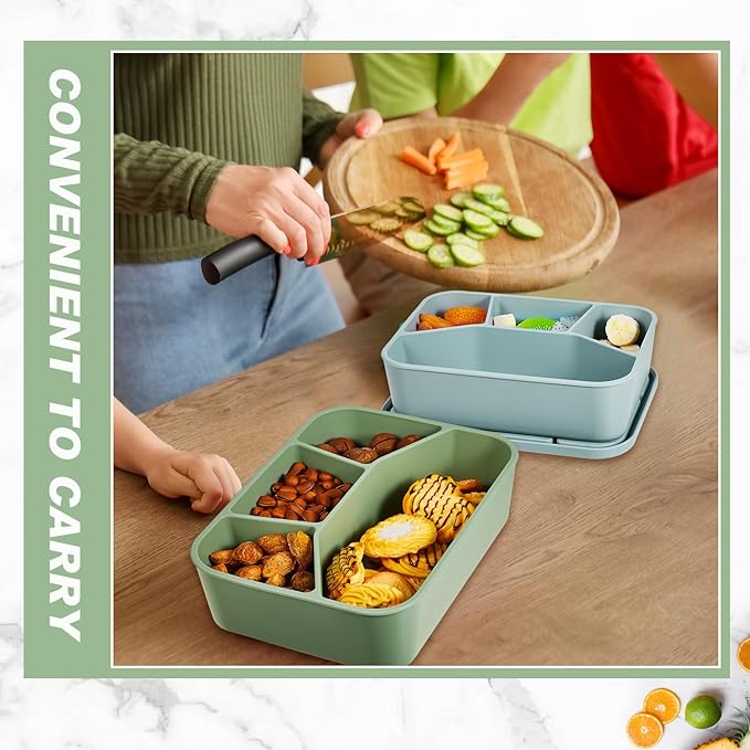 Ziliny 4 Pcs Silicone Bento Box Reusable Lunch Container Smooth Leak Proof Lunch Box Rectangle Bento Boxes for Adult Work Travel Food Meal Compartment Storage, 4 Colors (Classic Colors)
