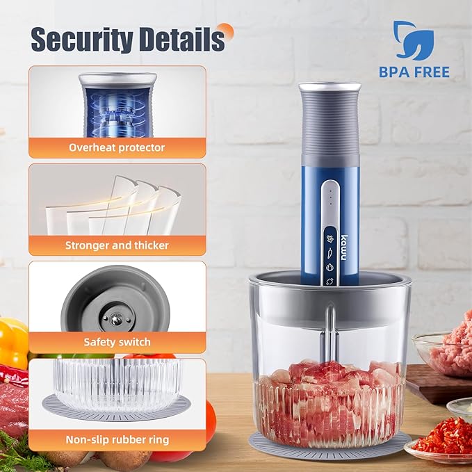 Kawu Electric Food Processor, Cordless Small Meat Grinder for Kitchen, Portable Vegetable Chopper with Glass Bowl, USB Rechargeable Meat Shredder, Mini Onion Chopper & Food Chopper Vegetable Cutter