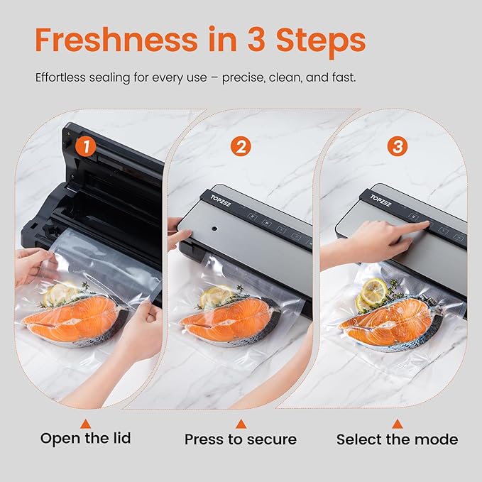 Vacuum Sealer for Food - 90kpa Vacuum Sealer Machine with Bags Storage and Built-in Cutter, Food Sealer with External Vac Function, Dry Moist Modes, Bag Roll included, Stainless Steel