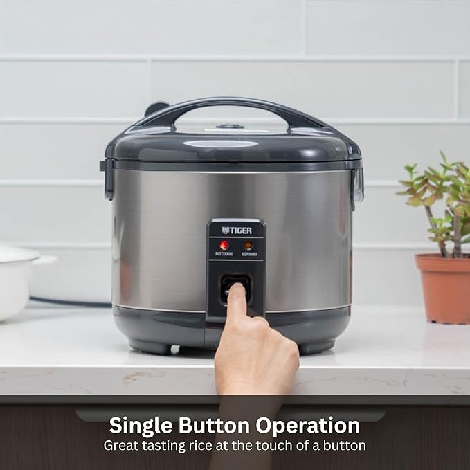 Tiger JNP-S18U-US 10 Cup Capacity White Rice Cooker with Non-Stick Inner Pot, Retractable Power Cord, and Keep Warm up to 12 hours (Urban Satin)