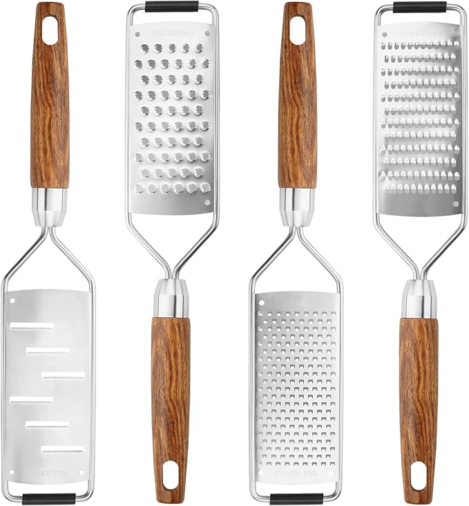 SHIKORI Stainless Steel & Wood Cheese Grater with Protective Cover - Modern, Brown