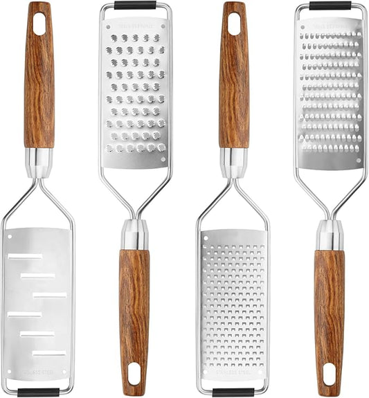 SHIKORI Stainless Steel & Wood Cheese Grater with Protective Cover - Modern, Brown