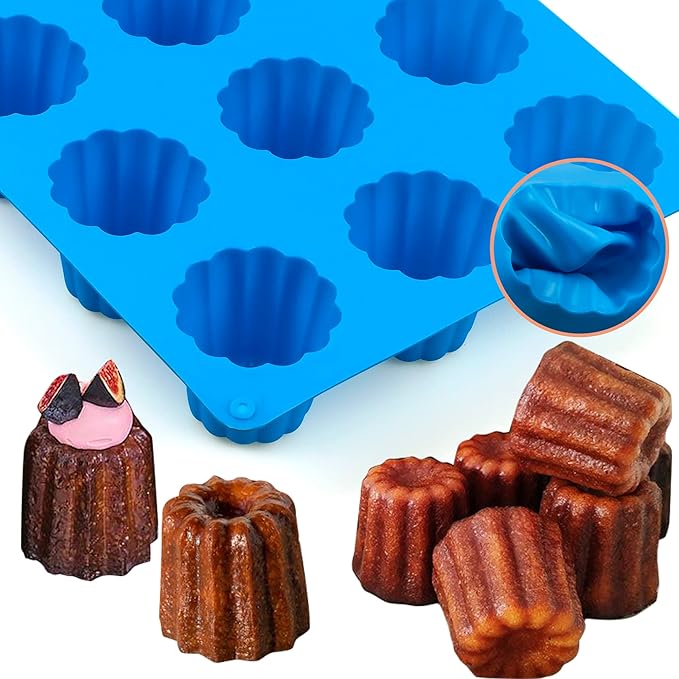 Sidosir 2Pcs Canele Mold Silicone, 12-Cavity Nonstick Canele Silicone Baking Cake Pan for Bread Muffin