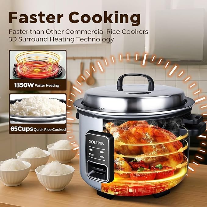 15L Commercial Rice Cooker 84 cup(Cooked) Large Rice Cooker | 24-hour Keep Warm| One Touch Operation, Food Warmer with nonstick pot |1350W Fast Cooking Electric Rice Cooker for Restaurant