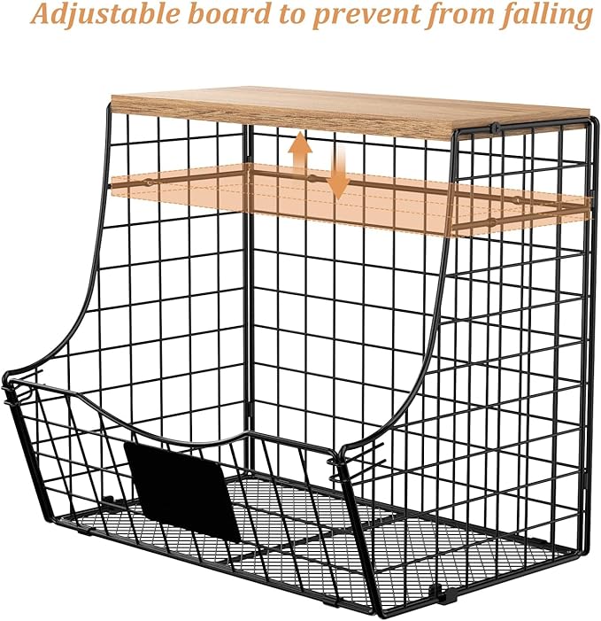 4 Pack Fruit Basket for Kitchen with Lid, Counter&Wall Mounted Hanging Fruit Basket, Potato and Onion Storage, Metal Wire Fruit and Vegetable Storage, Snack Organizer 11.81 * 8.66 * 10.63in