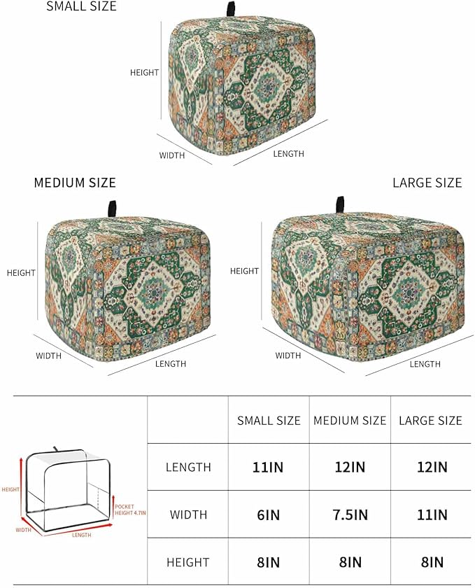 Green Orange Beige Boho Toaster Cover 2 Slice, Retro Ethnic Tribal Dustproof Bakeware Oven Protector with Top Hook, Abstract Art Waterproof Small Kitchen Appliance Toasters Dust Cover, 12"x7.5"x8"