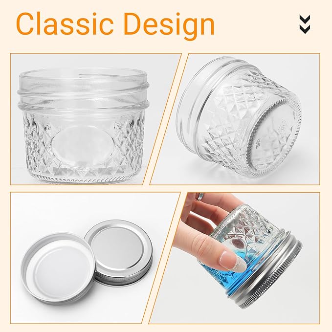 CycleMore 40 Pack 4oz Clear Mason Jars With One Piece Silver Lids, Mini Glass Canisters, Spice Bottles, Canning Jars for Honey, Jam, Jelly