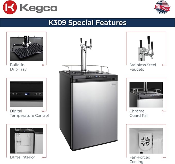 Kegco K309SS-3 3 Faucet Digital Kegerators - Stainless Steel Door