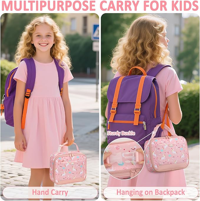 Lunch Box Kids Insulated Lunch Bag for Boys Girls Cute Reusable Lunch Tote Bag Waterproof Portable Thermal Lunch Box Kids for School Picnic Travel Pink Unicorns
