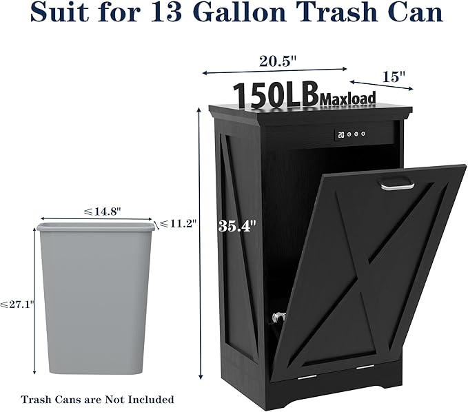 TOLEAD Tilt Out Trash Can Cabinet, 10-13 Gallon Kitchen Trash Cabinet Hidden Trash Can with Deodorizing & Negative Ion Pet Proof for Kitchen,Dining Room, Living Room (Black, 1 * 13 Gallons)