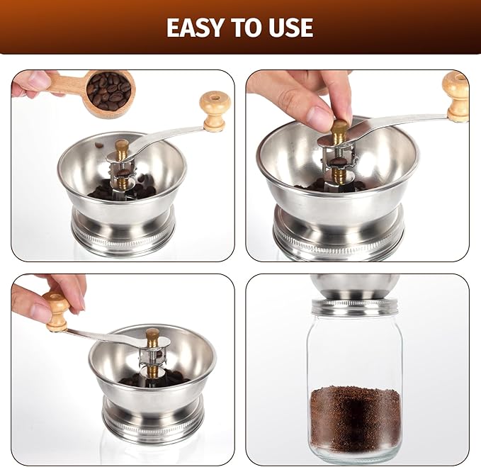 Mason Jar Coffee Grinder, Manual Coffee Grinder Lid Attachment for Wide Mouth Mason Jars, Stainless Steel Mason Jar Lid and Ceramic Burr,Ideal for Camping & Home Barista