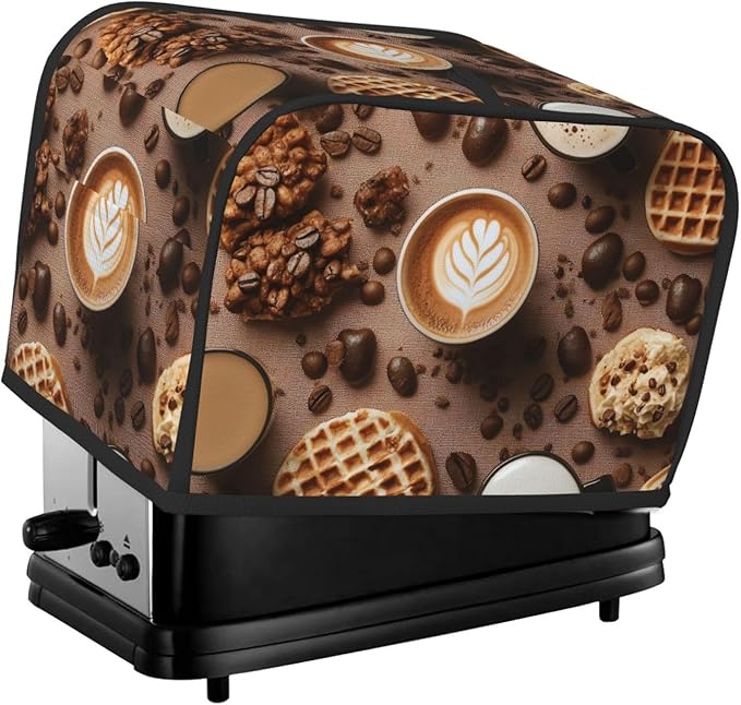 Brown Coffee Pattern Toaster Cover 2 Slice, Cute Country Bread Machine Cover, Washable Toaster Kitchen Small Appliance Cover Stain Resistant,with Top Handle