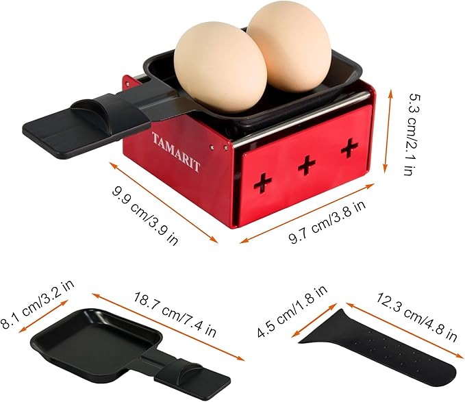 TAMARIT Personal Raclette Grill- Portable Candlelight Raclette Cheese Melter with Non-Stick Pan & Spatula - Small Raclette Machine for One Person, Picnic, Camping & Home, Red