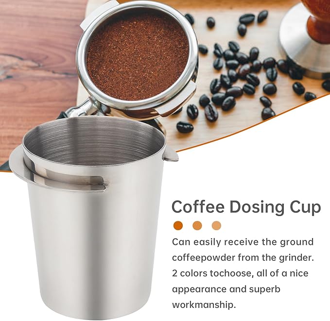 Coffee Dosing Cup 54mm, Espresso Coffee Dosing Cup, Stainless Steel Dosing Cup Compatible with All 58mm Portafilter,Coffee Powder Cup, Coffee Powder Feeder (1, Silver, 54mm)