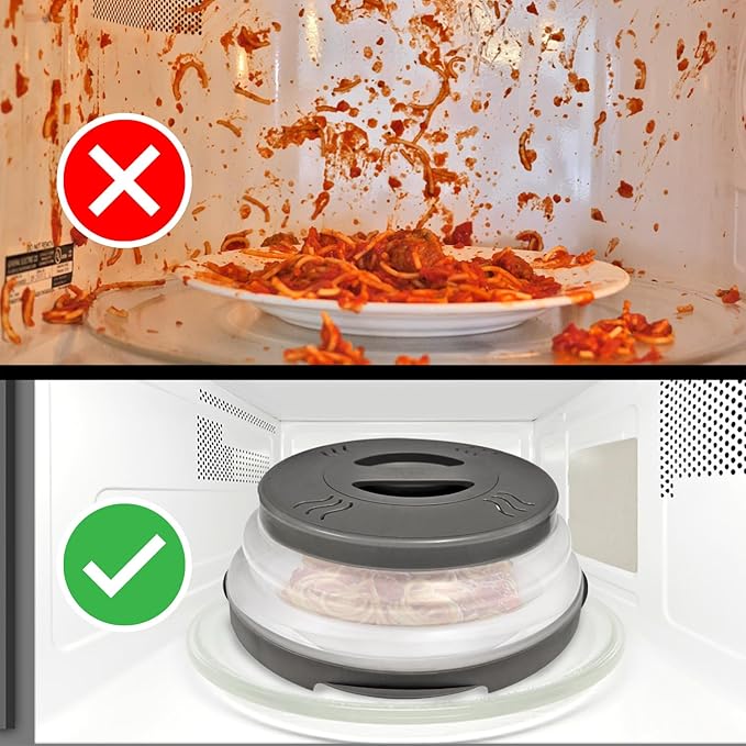 HOVER COVER Magnetic Microwave Splatter Cover with High Power, Strongest Magnetic Grip, Collapsible 12-Inch BPA-Free Food Lid, Vented Plate Guard, Dishwasher Safe, Space-Saving Storage - Black