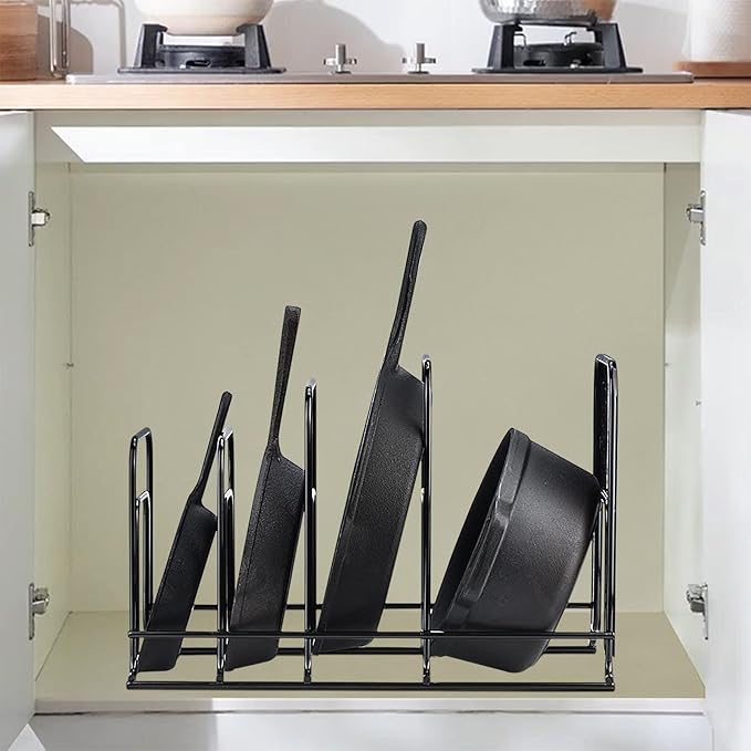 Toplife 2 Pack Heavy Duty Pan Organizer, 5 Tier Pot and Pan Organizer Rack for Cast Iron Skillets, Griddles and Pots - Sturdy Steel Construction- No Assembly Required - Black