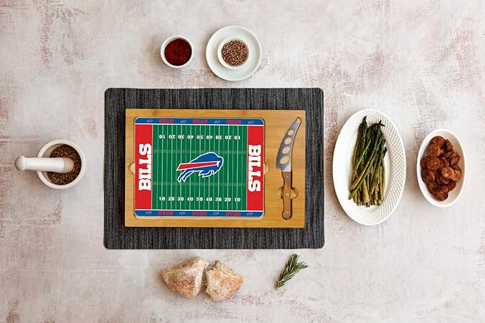 PICNIC TIME NFL Football Field Icon Glass Top Cutting Board & Knife Set, (Parawood & Bamboo)