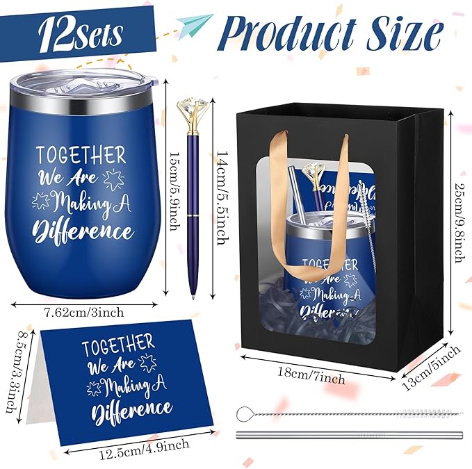 Patelai 60 Pcs 2026 Employee Appreciation Gift Set for Team 12oz Stainless Steel Coffee Mug Colorful Cups with Lid and Straw Pens Card Bags Set for Employees Team Party Supplies