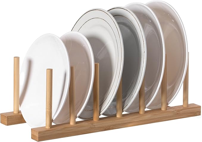 Set of 2 Bamboo Wooden Dish Drainer Rack, Plate Rack, and Drying Drainer (6 Grid)