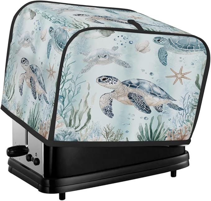 2 Slice Toaster Cover,Ocean Sea Turtles Small Kitchen Appliance Bread Machine Cover with Pockets,Dust & Fingerprint Protection