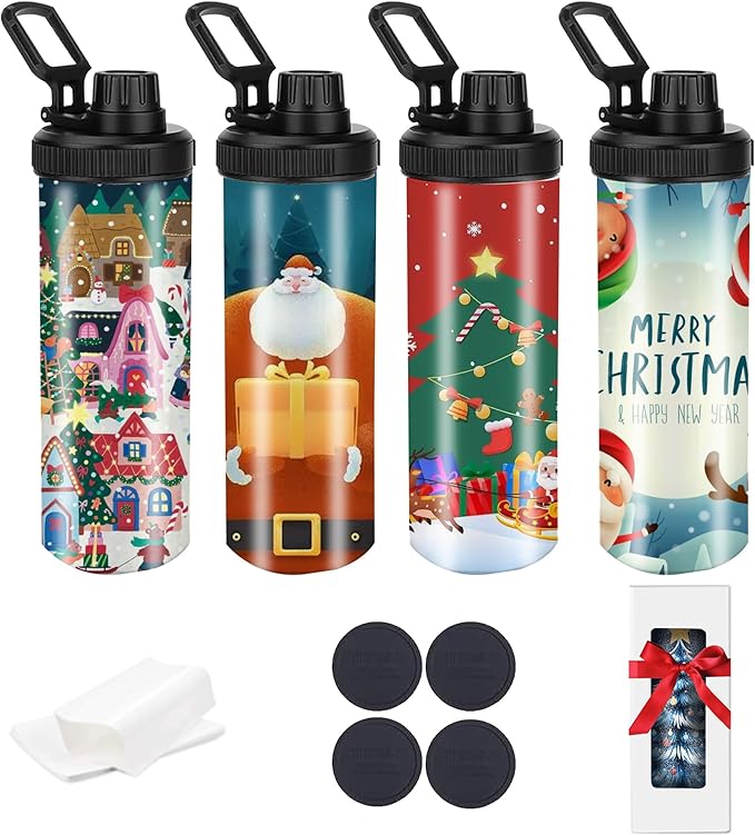 4 Pack 20oz Sublimation Tumblers, Flat Edge Sublimation Tumbler, Skinny Straight Sublimation Tumbler,Rubber Bottom, Individual Box (4, HANDLE LID B)
