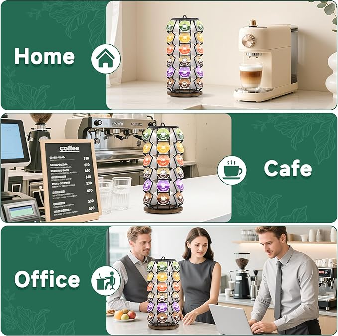 EsLuker.ly K Cup Coffee Pod Holder Organizer Carousel for Counter, Rotating Metal Rack Stand Small for 36 Pods Home Office Kitchen Storage, No Assembly Required, Black