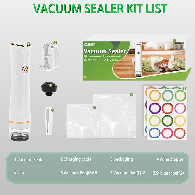 Compact Vacuum Sealer for Food Storage & Preservation,with Reusable Bags, Ultra-long 100-minutes Vacuuming Time,Chef-Preferred 6X Freshness Keep for Home Kitchen RV Travel Seal Meal