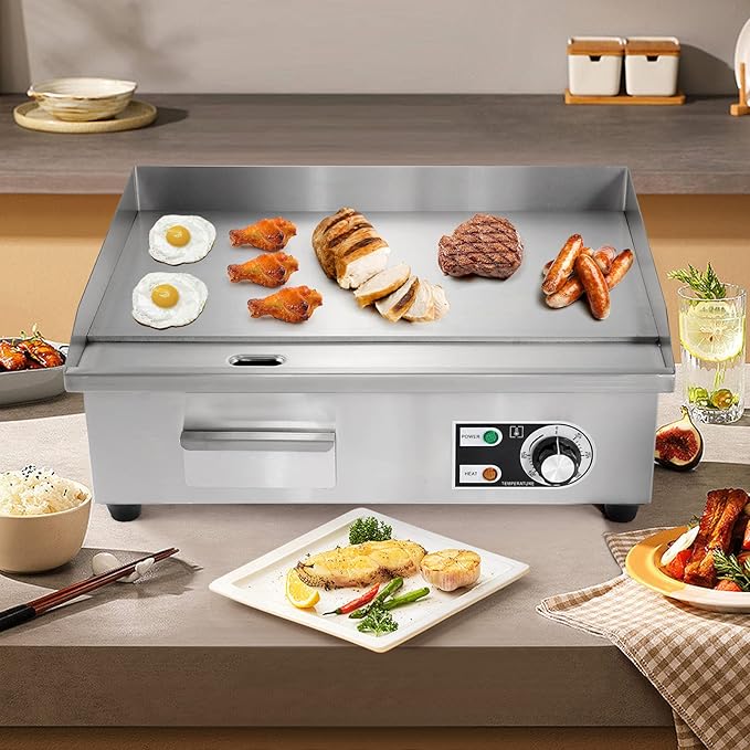 WICHEMI Commercial Electric Griddle 22" 3000W Flat Top Grill Countertop Griddle Stainless Steel Teppanyaki Grill w/Iron Cooking Plate for Restaurant Kitchen, 110V