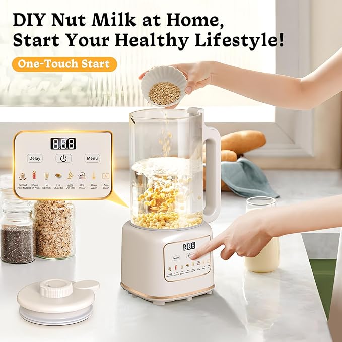10 in 1 Nut Milk Maker Machine, 55oz Automatic Soy Milk Maker Blender, Homemade Soy Milk, Almond Milk, Oat Milk,Juice, Plant Based and Non Dairy Beverages (white)