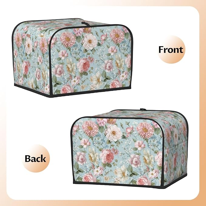 Toaster Cover 4 Slice Flower Vintage Peony Floral Kitchen Small Appliance Covers with Pockets Dust and Fingerprint Protection
