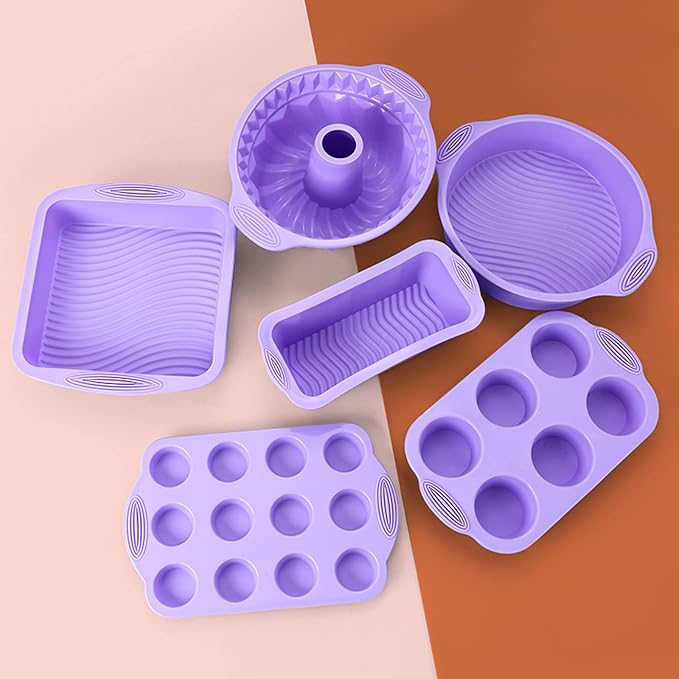 Silicone Baking Tray Silicone Mold Sets Muffin Cup Toast Baking Pan Diy Cake Mold Bakeware Cake Decoration Accessories 6Pcs Set Gray