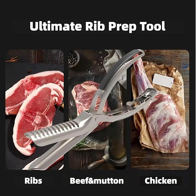 Rib Prep Tool Pro,Stainless Steel Rib Membrane Removal Tool,Professional Boning Tongs Rib Prep Tool for BBQ Enthusiasts,Ergonomic Handle for Easy Membrane Removal(1 PCS)