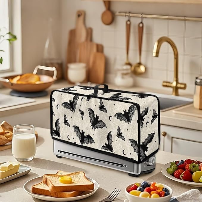 Halloween Toaster 2 Slice Cover Washable Toaster Cover Pretty Floral Small Appliance Covers Dustproof Kitchen Appliance Covers with Top Handle, Bat Print