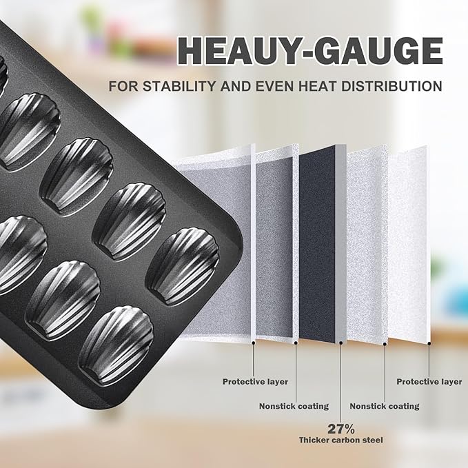 2pc Nonstick Madeleine Pan for Baking, 12-Cavity Shell Shape Cake and Cookie Mold Tray, Carbon Steel Cookie Molds, Send Goods from Local Warehouse (2 PC)
